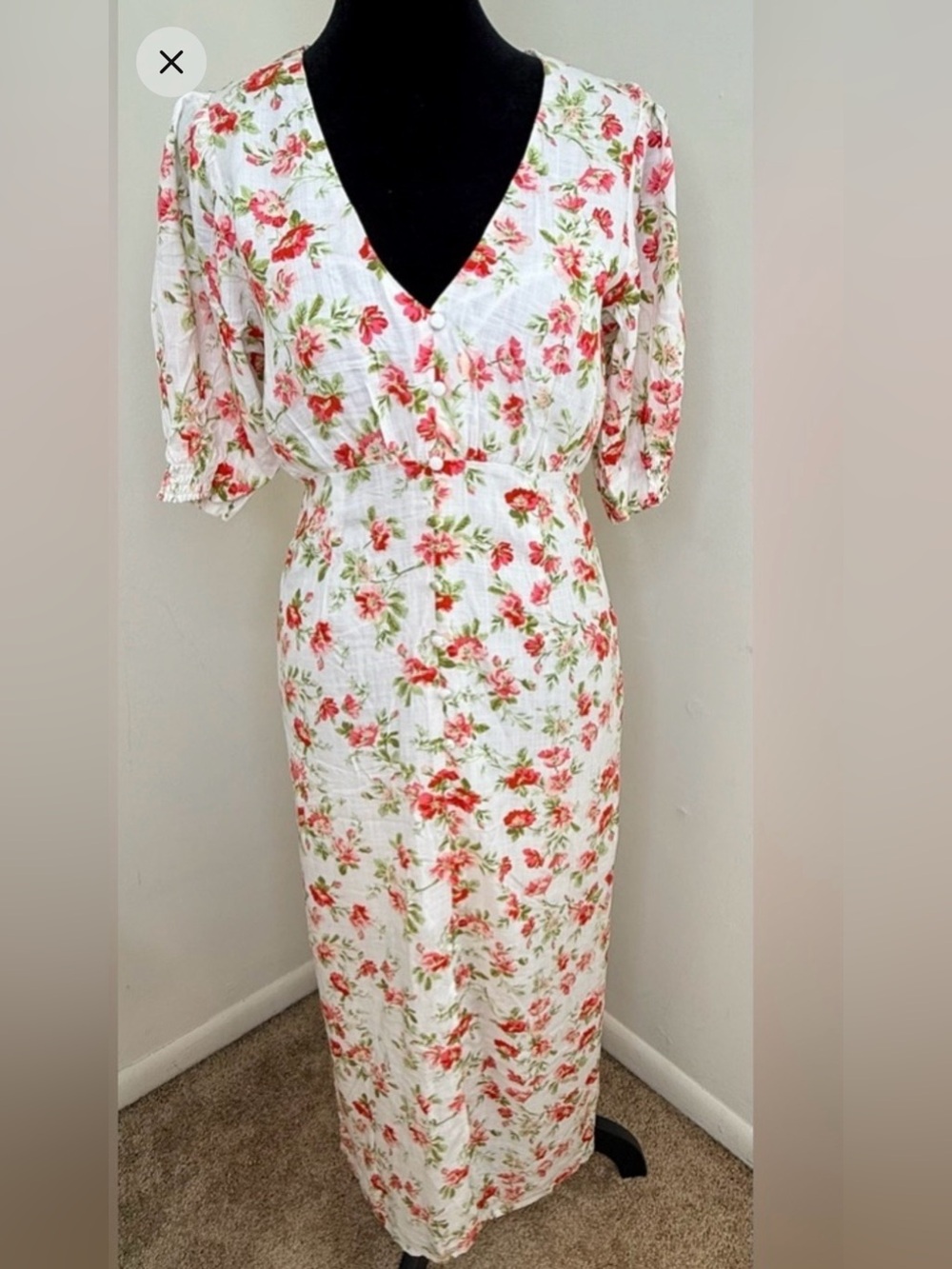 MINKPINK White Maxi Dress with Pink and Green Floral Print